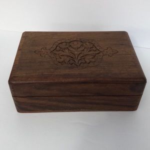 Hand Carved Wood Made In India Trinket Jewelry Box